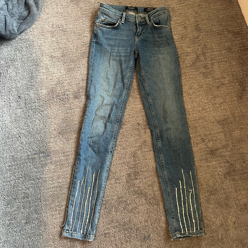 Rhinestone embroidered jeans